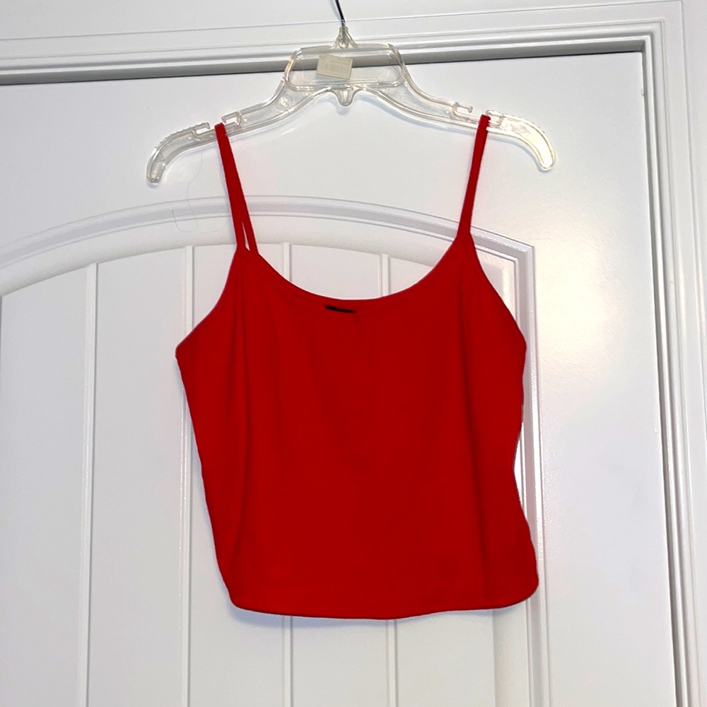 Shein Red Ribbed Crop Top Size Large - Picture 2 of 4